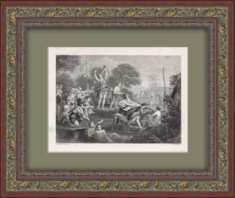 Охота Дианы. Гравюра 19 века с картины Доменикино