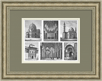 Мечети Испании и Египта. Старинная литография в раме