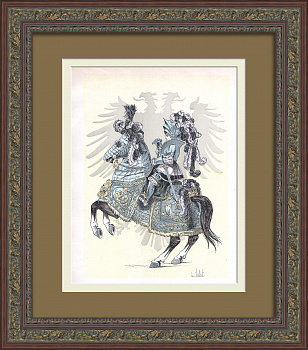 Молодой рыцарь из свиты императора Карла V. Старинная гравюра 19 века