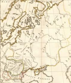 Историческая гравированная карта Европейской России "Сарматия, Дакия, Мёзия", 1772 год, в раме 45х70 см