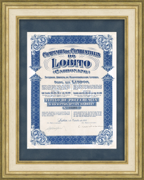 Акция португальской нефтяной компании Companhia de Combustiveis do Lobito 1928 года Акция португальской нефтяной компании Companhia de Combustiveis do Lobito 1928 года