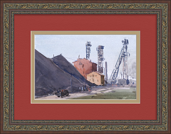 На шахте. Советский, авторский рисунок