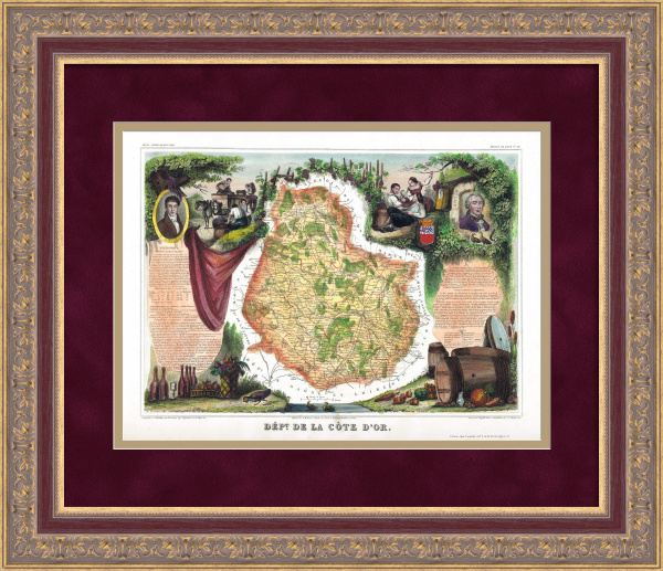 Регионы виноделия, Кот-д'Ор, Франция. Редкая, старинная карта