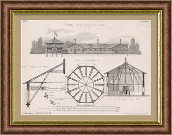 Строительство конного завода. Старинная хромолитография Строительство конного завода. Старинная хромолитография