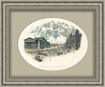 Суд и Георгиевский зал в Ливерпуле, Англия. Антикварная хромолитография