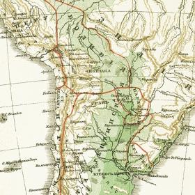 Южная Америка. Литографированная карта, 1880-е г.