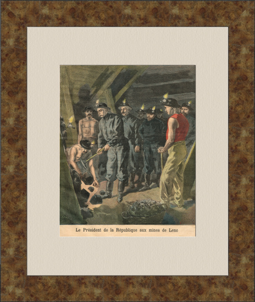 Шахтеры и президент Франции в Лансе. Старинная литография