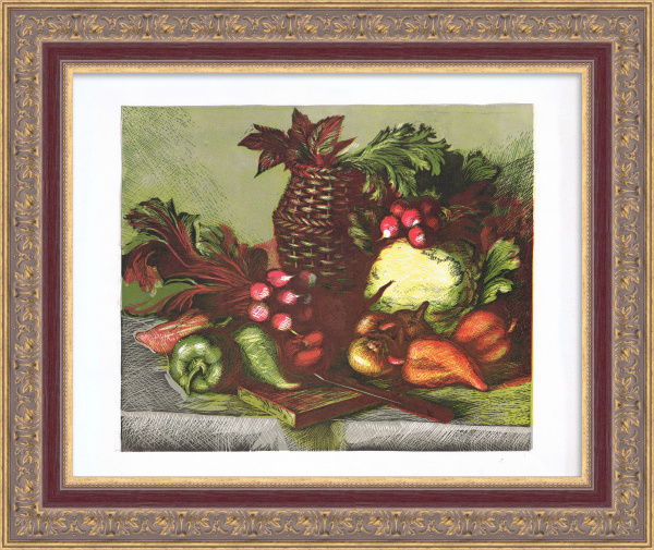 Натюрморт с овощами. Линогравюра с подписью автора Натюрморт с овощами. Линогравюра с подписью автора