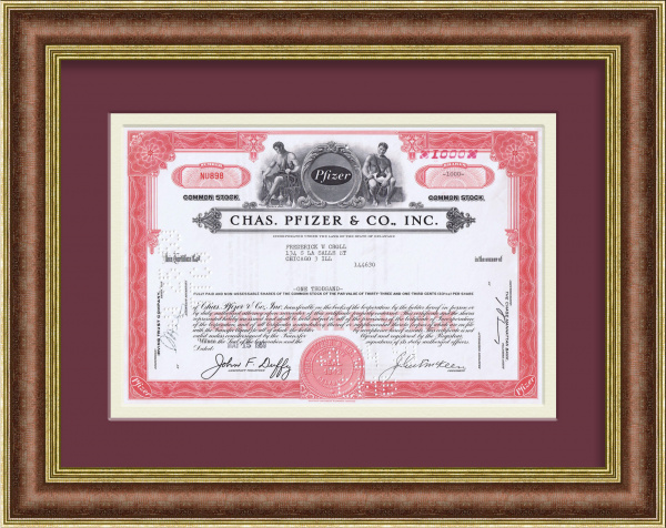 Pfizer, сертификат производителя вакцин на 1000 акций