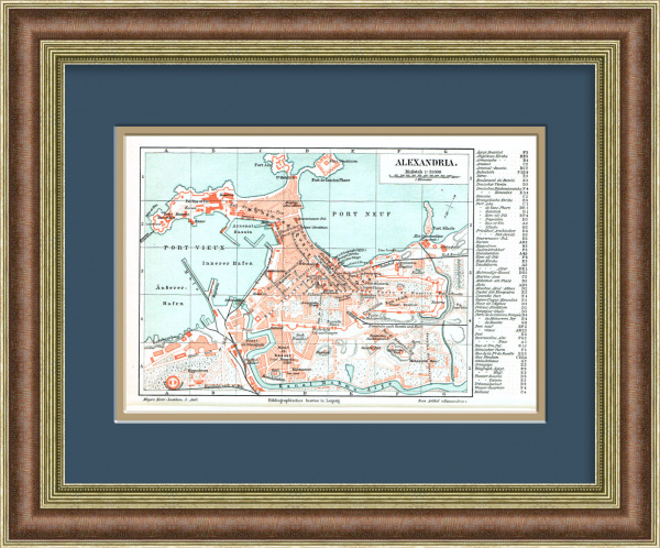 Египет, Александрия. Карта 19 века в раме