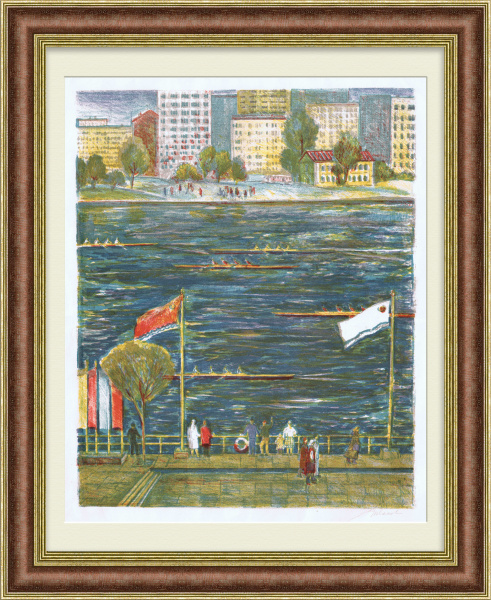 Соревнования по академической гребле. Автолитография 1980-х гг.