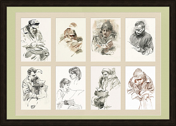 Московское метро: читающие пассажиры, зарисовки, 1980-е гг.