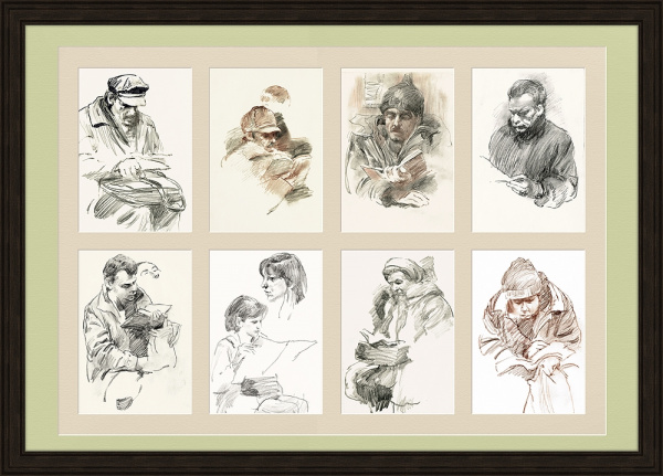 Московское метро: читающие пассажиры, зарисовки, 1980-е гг.