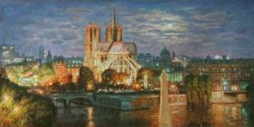 Париж в вечерних огнях. Картина И. Разживина