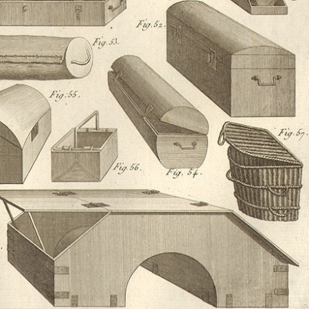 производство сундуков, чемоданов, кофров. гравюры из энциклопедии дидро (серия "ремесла").