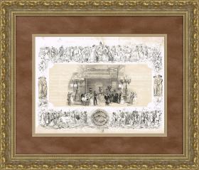 Российский павильон на Всемирной выставке в Лондоне. Королева Виктория и принц Альберт - главные гости. Старинная литография