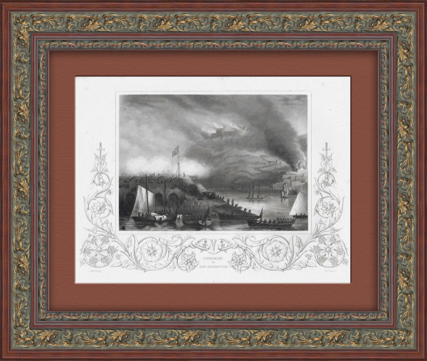 Наполеоновские войны: штурм испанской крепости Сан-Себастиан английскими войсками в 1813 г. Антикварная гравюра