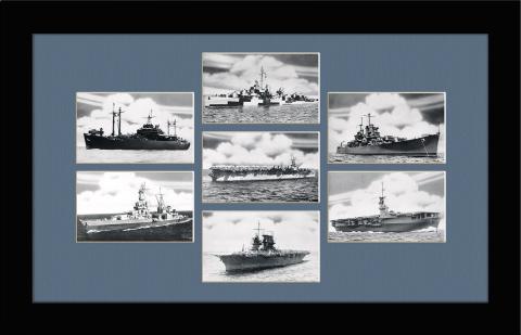 Военные корабли США, панно в раме, 1945 г