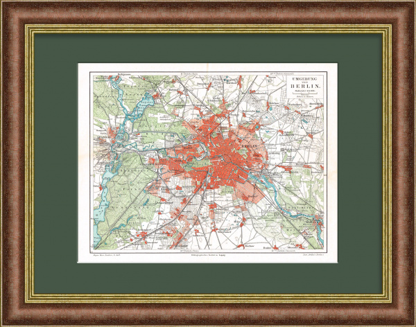 Карта Берлина 1897 года. Литография в раме