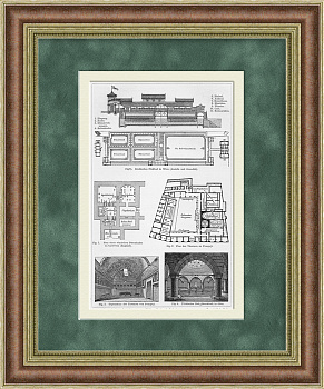 Архитектура бань и терм Европы. Старинная литография 19 века