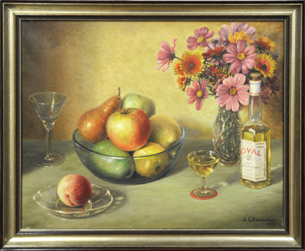 "Натюрморт с фруктами и ликером". Авторская живопись, 1951 г.