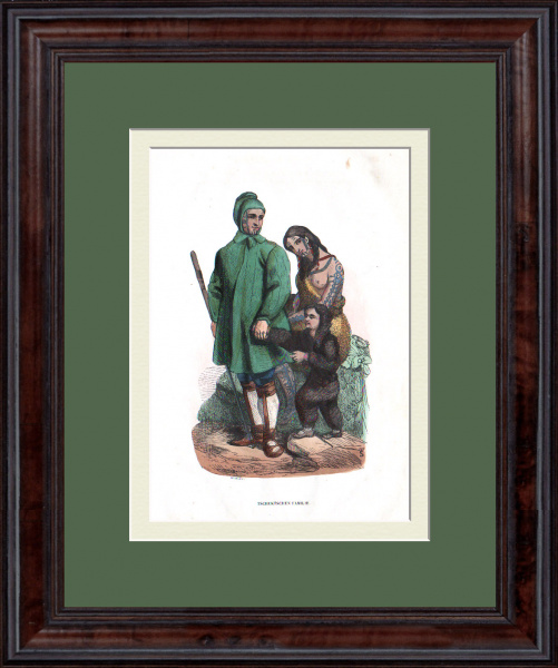 Чукотская семья. Редкая, старинная гравюра