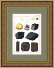 Янтарь, асфальт, обсидиан и другие минералы на старинной гравюре 1870-х годов