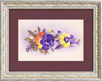 Анютины глазки. Винтажная графика в раме