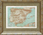 "Испания  и Португалия", старинная карта 1909 г., кабинетный формат