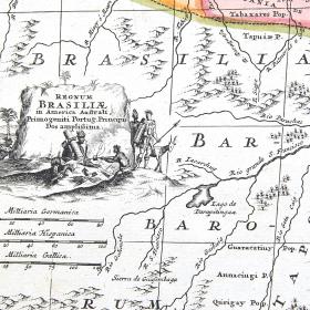 Редкая карта Португалии, западной части Испании и Бразилии, ок. 1720 г. Кабинетный формат