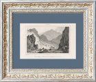 Дарьяльское ущелье, между Грузией и Арменией. Антикварная гравюра 19 века