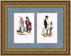 Две старинные литографии с изображением крестьянской семьи из Тверской губернии и крестьянина из окрестностей Москвы, 1845 год
