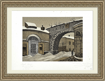 Проломные ворота в Зарядье, большая подписная гравюра Павлова