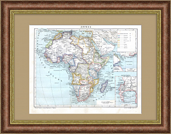 Старинная карта Африки с территориальным делением, 1907 г.