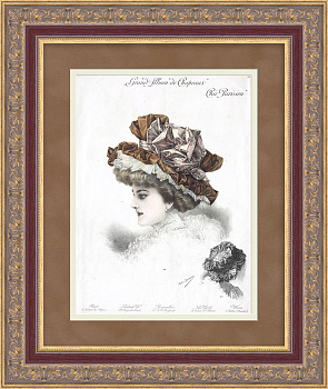 Парижский шик - дама в коньячной шляпе. Старинная литография