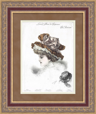 Парижский шик - дама в коньячной шляпе. Старинная литография