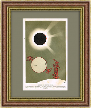 Солнечные протуберанцы, старинная хромолитография 1909 г.