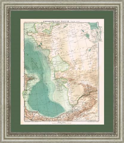 Средняя Азия: Каспий и закаспийский регион, старинная карта, 1909 г., кабинетный формат