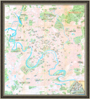 Москва 1965 года, большая иллюстрированная карта в раме 70х76 см