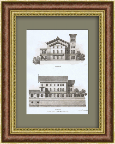 Пивоварня в Берлине, антикварная литография 1860 года Пивоварня в Берлине, антикварная литография 1860 года