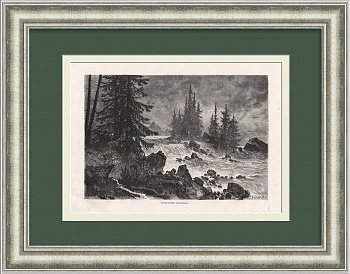 Тулумский водопад. Русская Лапландия, старинная гравюра