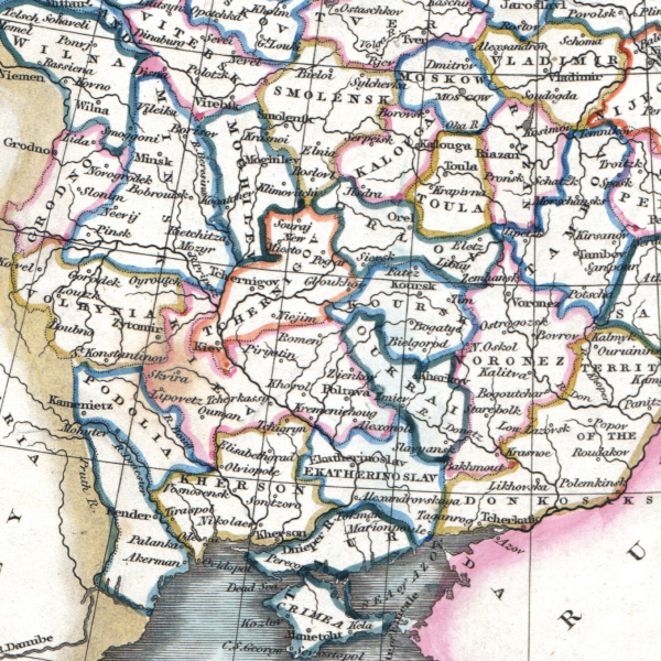 гравированная карта европейской россии с виньеткой "медный всадник", 1824 г.