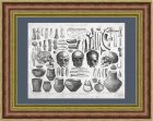 Военные и сельскохозяйственные орудия, искусство и антропология первобытных эпох. Старинная гравюра 19 века