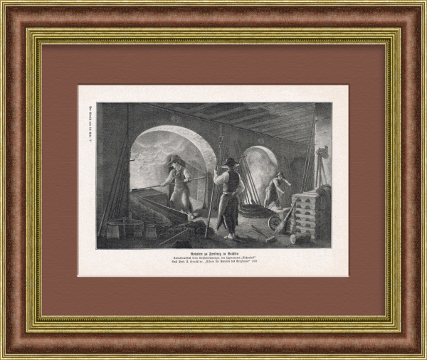 Антикварная литография "Плавление руды", 19 век