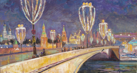 Большой Москворецкий мост в новогодние каникулы.  Авторская, современная живопись