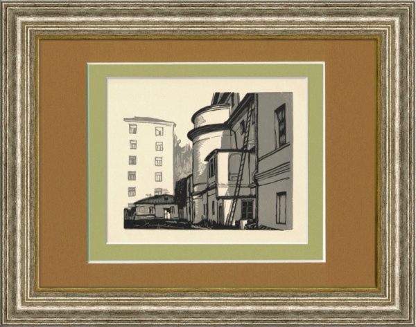 Дворик на Малой Никитской, дом Полякова, оригинальная гравюра И.Н. Павлова  Дворик на Малой Никитской, дом Полякова, оригинальная гравюра И.Н. Павлова