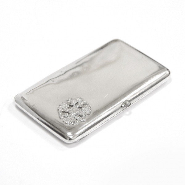 портсигар в стиле модерн с гербом российской империи. серебро 84 пробы