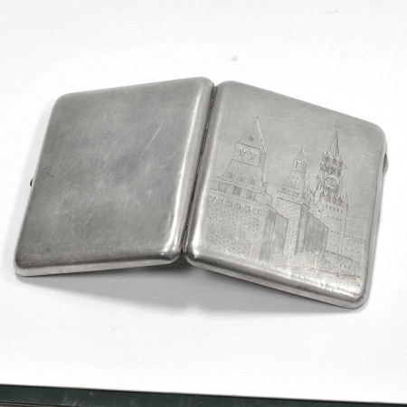 старинный серебряный портсигар. башни московского кремля, серебро 875 пробы