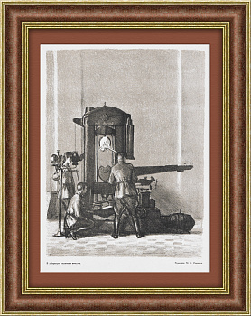 Авиастроение: в лаборатории испытания металлов. Редкая, старинная литография