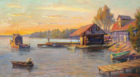 Озеро Селигер. Закат. Авторская, современная живопись